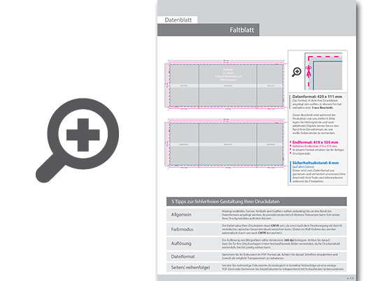 Product Bild faltblatt__gefalzt_auf_din_lang_quer__6-seiter_(2-bruch_fensterfalz)__beidseitig_bedruckt_(4_4_farbig_+_2_sonderfarben_hks)