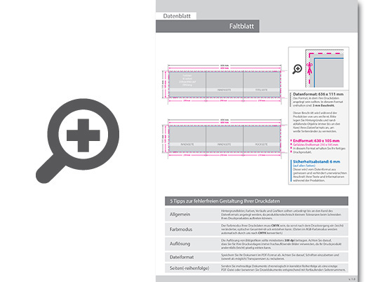 Product Bild faltblatt__gefalzt_auf_din_lang_quer__6-seiter_(zickzackfalz)__beidseitig_bedruckt_(4_4_farbig_+_2_sonderfarben_hks)