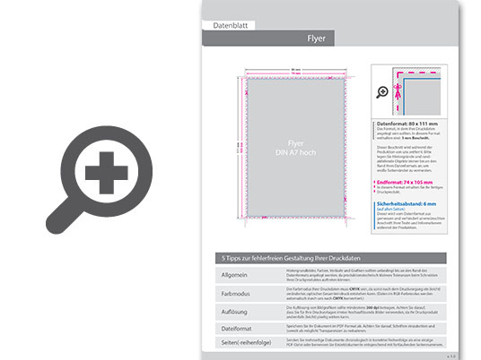 Product Bild flyer_din_a7_(7_4_cm_x_10_5_cm)__beidseitig_bedruckt_(4_4_farbig_+_2_sonderfarben_hks)