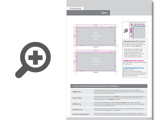 Product Bild flyer_din_lang_quer_(21_0_cm_x_10_5_cm)__einseitig_bedruckt_(4_0_farbig_+_1_sonderfarbe_hks)